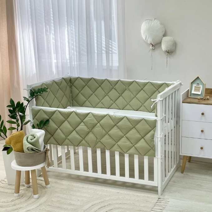 Protectie laterata patut bebe din 4 piese olive (1)